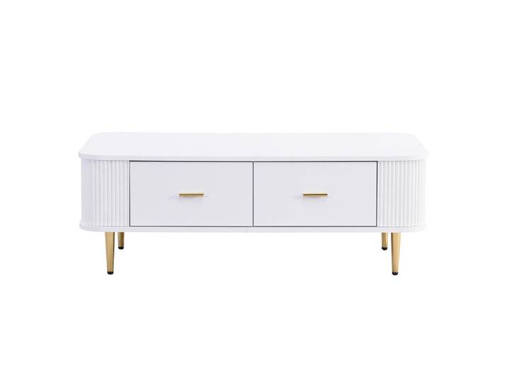 Shopentra Couchtisch mit Schubladen, Goldfüßen & Wellenfront, Mehrfarbig, Metall, 51x38x105 cm, Wohnzimmer, Wohnzimmertische, Couchtische
