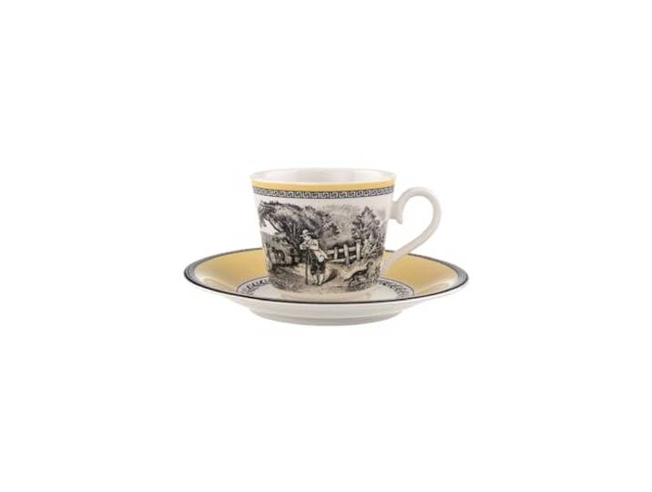 Villeroy & Boch Audun Ferme Kaffeetasse mit Untertasse, 2-teilig für 1 Person, 150 ml, Kupferstich-Stil, Premium Porzellan, Weiß/Grau/Gelb