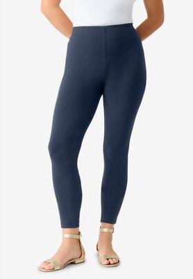 Plus Size Women's Plus Size Essential Stretch Ankle Length Pull-On Legging by Roaman's in Navy (Size S) Activewear Workout Yoga Pants