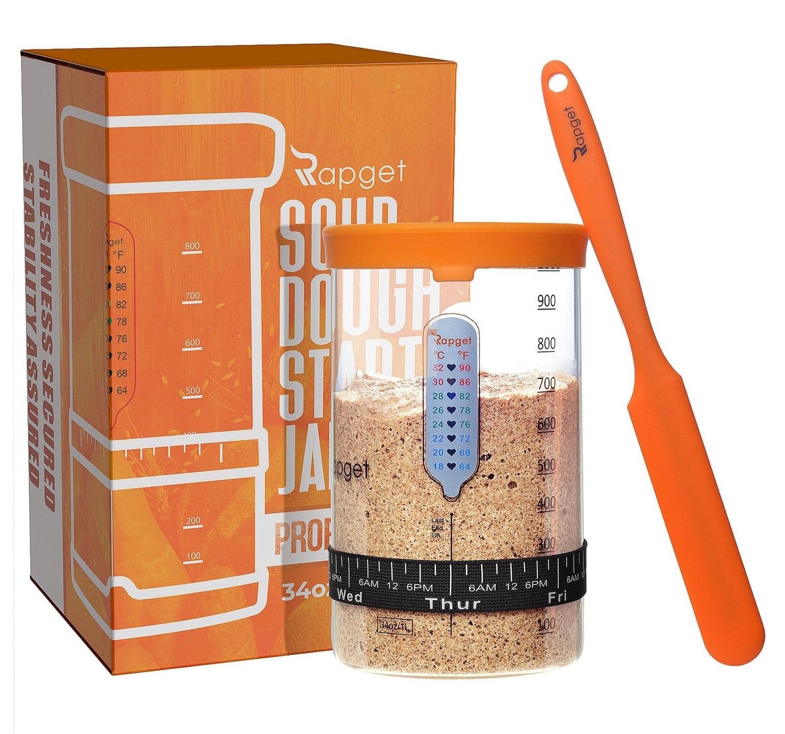 Merkloos Sourdough Starter Kit met Thermometer en Deksel