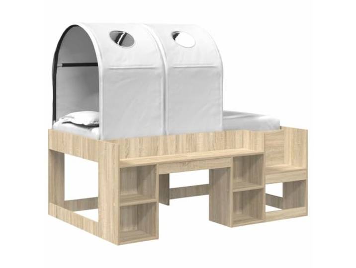 PUGYNBK Tunnelbett mit Regal, 3 Stück, Sonoma-Eiche und Weiß Robustes Holz, Lattenrost, optimale Belüftung, einfache Montage, modernes Design