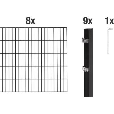 Doppelstabmattenzaun ALBERTS "Grundset", schwarz, H:80cm, Stahl, Zaunelemente, Höhe: 80-200 cm, Gesamtlänge: 4-30 m, zum Einbetonieren