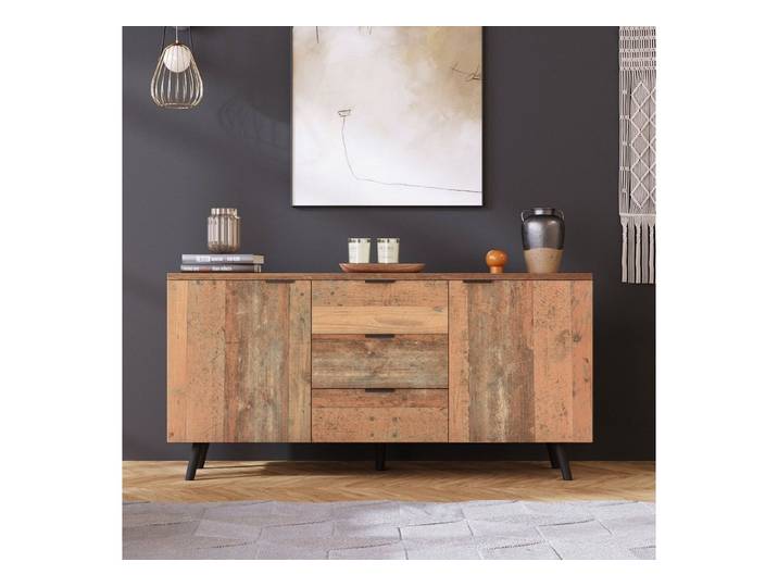 Celya Sideboard TV-Schrank mit verstellbaren Regalen, Kommode (für Wohnzimmer, Esszimmer, Schlafzimmer, Vintage, Braun, 140cm), vertikaler Schrank, Aufbewahrungsschrank, drei Schubladen