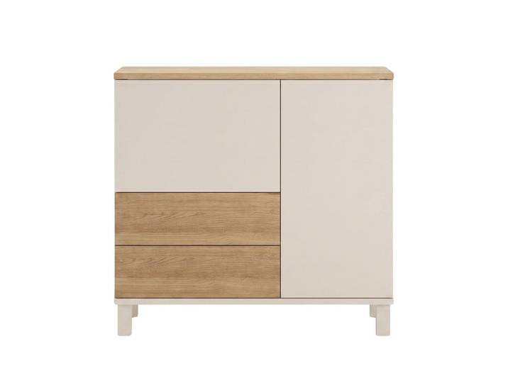 Calicosy Sideboard with 2 doors and 2 drawers, cashmere and oak decor, 35/82,4/87,2 cm, Beige, Holzwerkstoff, 35x82x87 cm, Esszimmer, Anrichte