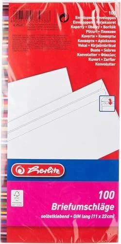 herlitz Briefumschlag, DIN lang, ohne Fenster, weiß selbstklebend