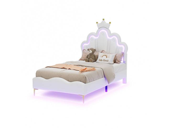 Komhtom Kinderbett 90x200 cm, Prinzessinnenbett in Kronenform, weicher PU-Lederbezug, weiß, Weiß, Mode, 90x200 cm, Babymöbel & Kindermöbel, Kinderzimmer & Jugendzimmer, Kinderbetten