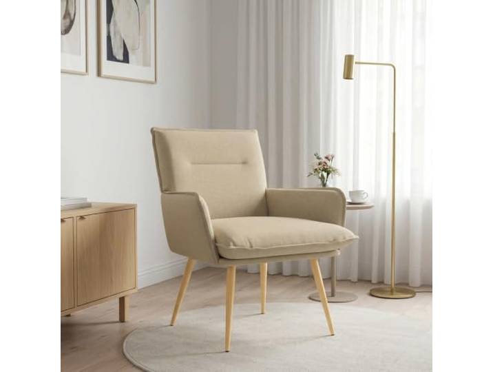 Todiikf Sessel Creme Stoff Metallgestell Polstersessel Wohnzimmer Gemütlicher Stuhl mit abnehmbarem Kissen und Armlehnen für Schlafzimmer, Leseecke und Entspannung. Belastbar bis 110 kg.