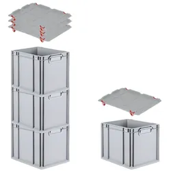 PROREGAL SuperSparSet 4x Eurobox NextGen Economy mit Auflagedeckel & 4x Verschlüsse Rot, Griffe zu, HxBxT 32x30x40cm, 30L, Eurobehälter, Box