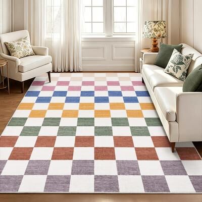 Garvee Washable Modern Geometric Checkered Area Rug