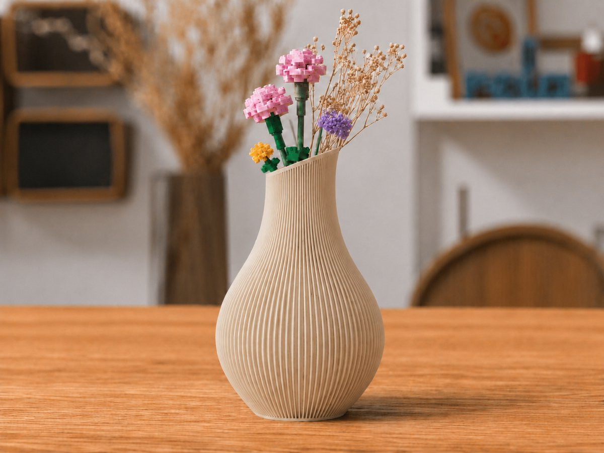 Skushy Moderne Organische Design Vaas met Ribbel Design in Woestijn Beige, Hoogte: 17,9 cm