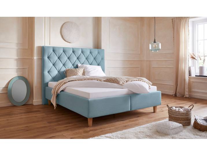 Polsterbett, Mint, 183x210 cm, Struktur & Samt, Kreuzsteppung, Klassisch, Home-affaire
