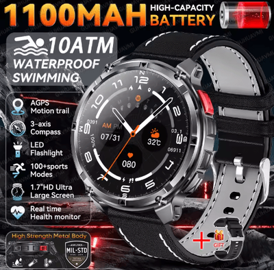 Inspire Picks 2026 T Rex3 Pro Military GPS Smartwatch 1100mAh Long Standby Rugged Outdoor Watch starlight Leather