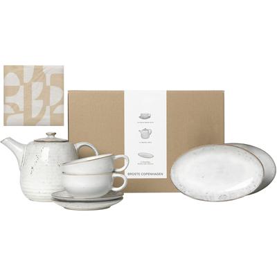 Teeservice BROSTE COPENHAGEN "Single Geschirr-Set Nordic Sand, inkl. 1 Päckchen Papierserviette", beige (natur), 8 Stk., Keramik, Geschirr-Sets, Beliebte Geschirr Sets Exclusiv mit Geschenk