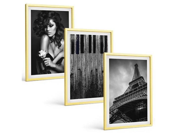 Tulup Bilder SET 3er Set - 40x60 cm Goldrahmen - Porträt einer Frau mit einer Eiffel-Rose, Goldfarben, Kunststoff, Rechteckig, 40x60 cm, Fotografie, Bilder & Rahmen, Bilder