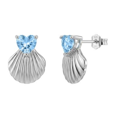 Paar Ohrstecker AMOR "Schmuck, Geschenk, Muschel-Optik, Herz", blau (silberfarben, blau, blau), Ohrringe, Damen, Silber 925 (Sterlingsilber), mit Zirkonia (synth.)