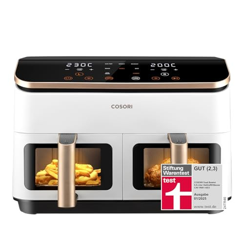 Cosori CAF-R904 Airfryer met 2 bakladen, 8,5 liter, 1750W, wit