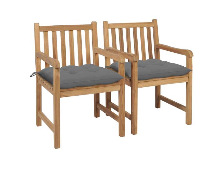 vidaXL Gartenstühle 2 Stk. mit Grauen Kissen Massivholz Teak