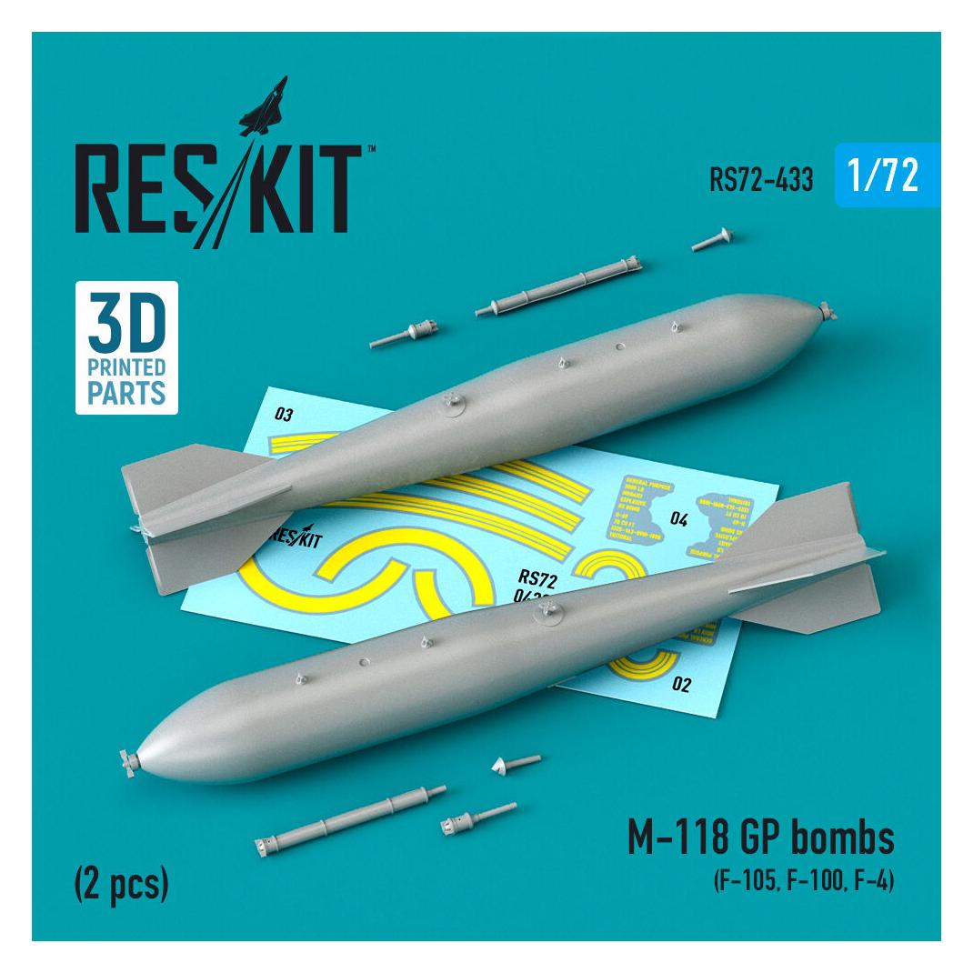 ResKit M-118 GP bombs (2 pcs) (F-105, F-100, F-4) (3D Printed) (RS72-0433)