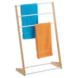 Relaxdays Stehender Handtuchhalter Weiß,Hellbraun