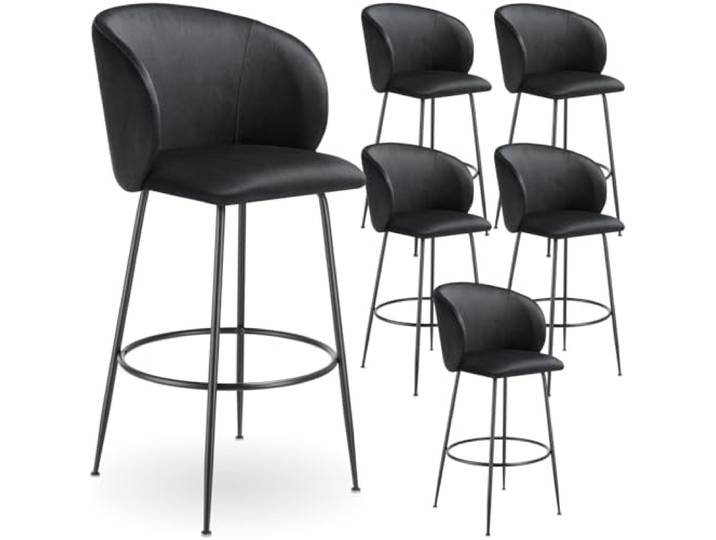 tectake® Samt Hocker hoch, Barhocker mit Lehne, Küchenhocker, Barstuhl, Barmöbel, Barstühle Set oder Bistrostuhl, Tresenhocker, Esszimmerstühle, Sitzhocker für Kücheninsel - schwarz/schwarz, 6er Set