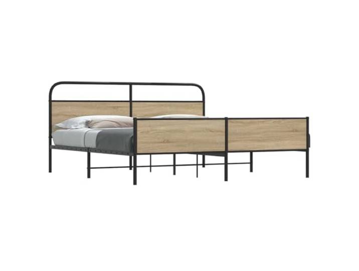 RJPLMFV Bettgestell aus Metall, Raucheiche, 150 x 200 cm Ohne Matratze, robustes Stahlgestell, Kopfteil inklusive, Lattenrost, stabile Füße