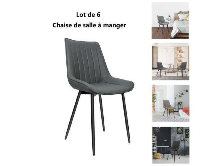 Willonin® 6pcs Chaises de Salle à Manger Siège Gris foncé et Pieds métal Noir Tissu doux et Design élégant pour salon chambre