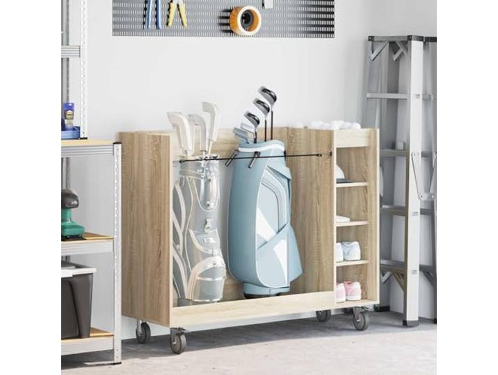 KGTKGTYER Golf Schrank mit Rollen, Aufbewahrung Sonoma-Eiche 120x45x98 cm Stabile Metallrückwand, Vier bewegliche Räder, Modernes Design für Innenräume