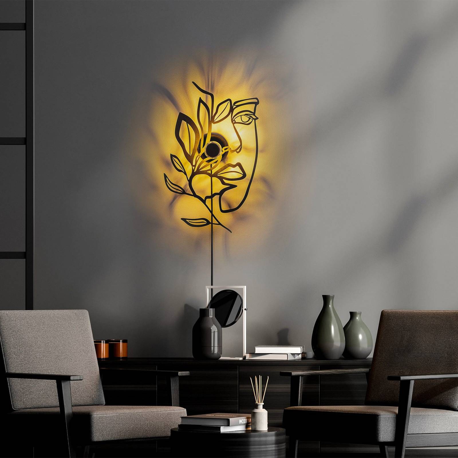 Wandlampe Flower Faced Opviq, schwarz, für Wohn- / Esszimmer, Metall, Modern, Wandleuchte, Wandlampe Innen
