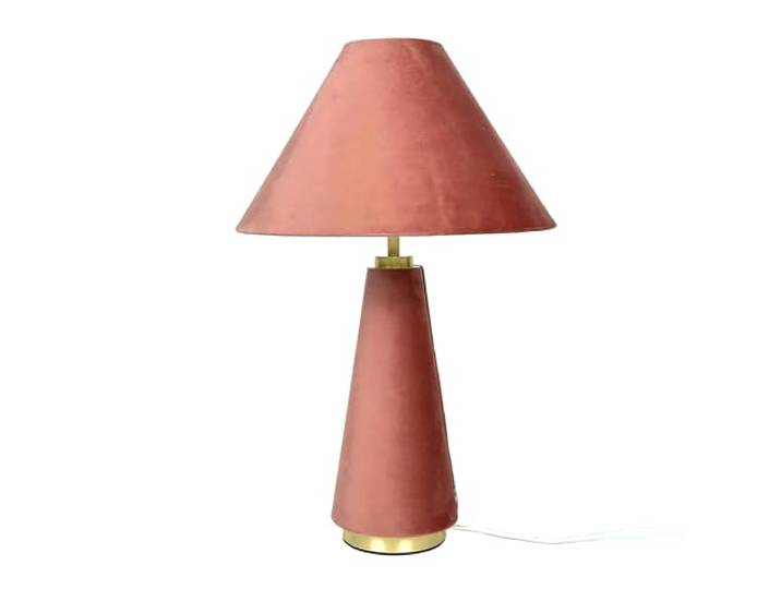 Relaxdays Lampe de table\, abat-jour en velours et pied en métal\, E14\, HxP : 47 x 30 cm\, lampe de chevet\, rose/doré