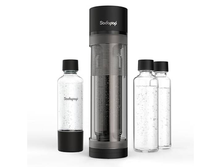 Sodapop Wassersprudler Logan, inkl. 2 Glasflaschen (850 & 600 ml) und 1 PET-Flasche (850 ml), Matt Schwarz, Höhe 42,6 cm, ohne CO₂-Zylinder