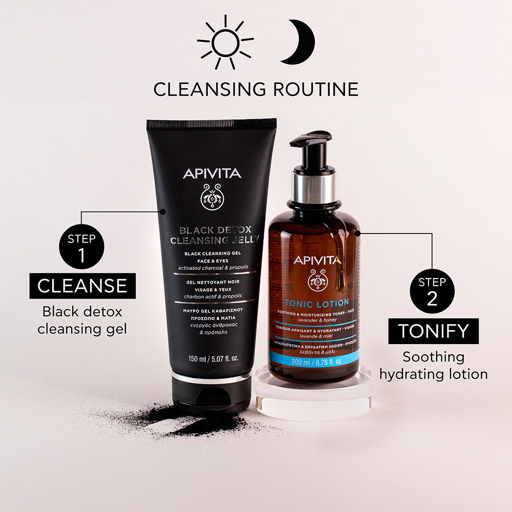 Apivita Black Detox Cleansing Gel - Nettoyant visage naturel au charbon actif et propolis 150 ml