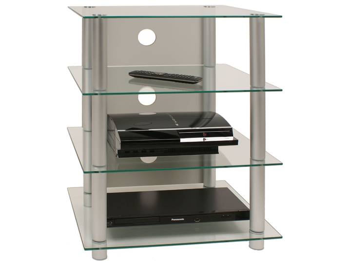 Media-Regal VCM Hifi Möbel Rack Alu Glas Phono Mediaregal Blados , weiß (klarglas), B:59cm T:49cm, Regale, TV-Board