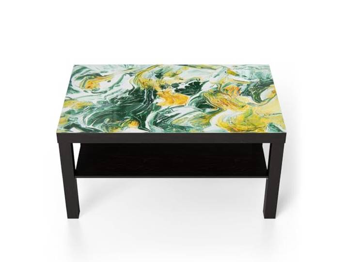 DEQORI Glastisch schwarz groß 90x50 cm Motiv Natürliche Harmonie ausgefallener Beistelltisch aus Glas Hochglanz Couchtisch fürs Wohnzimmer moderner Couch Tisch mit Design