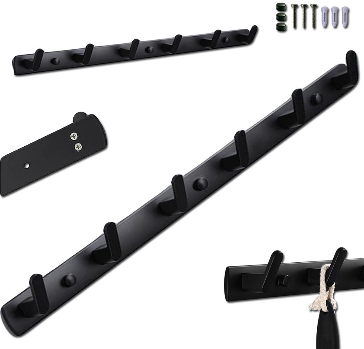 Majestix Wandkapstok met 6 Haken – Zwart – Metaal – Voor Hal, Badkamer, Slaapkamer en Keuken