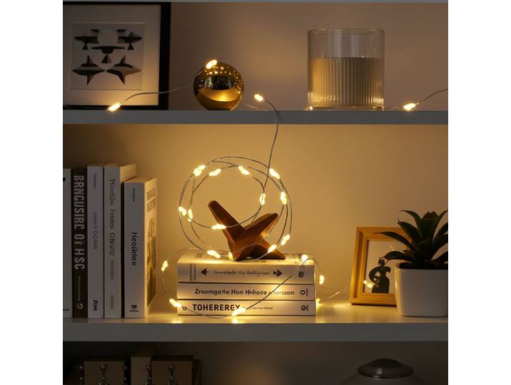 Silberdraht-Lichterkette, 80 LEDs, IP44, batteriebetrieben, warmweiss, L 395 cm