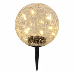 LED Solarleuchte Erdspießleuchte Gartenleuchte Crackleglas Klar Glas IP44 D 20 cm