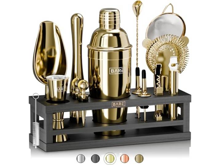 BARE BARREL® Mixology Barkeeper-Set Bar-Set 16-teiliges Cocktail-Shaker-Set Martini-Barzubehör Mixwerkzeuge für zu Hause inkl. 35 Rezeptkarten Geschenkset (680.4 g Cobbler Shaker,