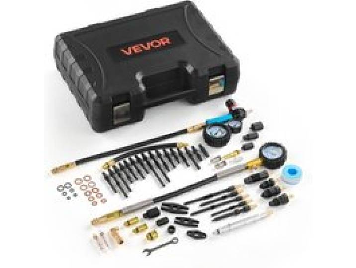 VEVOR Testeur de Compression pour Moteurs, Kit Compressiomètre Plage 0-48,3 bars avec Manomètre de Taux de Fuite 0-6,9 bars, pour Contrôle de Pression et Test d'Étanchéité Auto Moto, 4 Adaptateurs