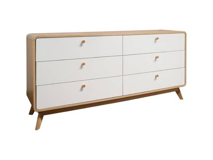 Cassie Kommode mit 3+3 Schubladen aus Spanplatte in Weiß-Eicheoptik (BxTxH) 150x39x74 cm