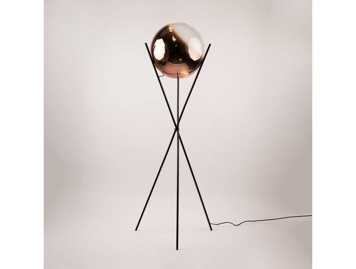 s.luce Stehlampe Orb Axis Kupfer Schwarz/Verlauf, Kupferfarben, Glas, Rund,Rund, E27, 40x160x40 cm, Lampen & Leuchten, Innenbeleuchtung, Stehlampen