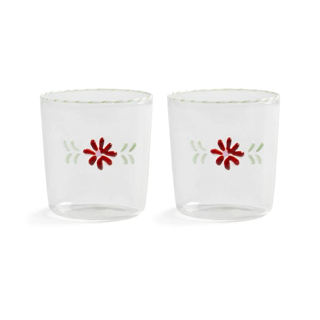 &Klevering Glas Flora Rood Set van 2
