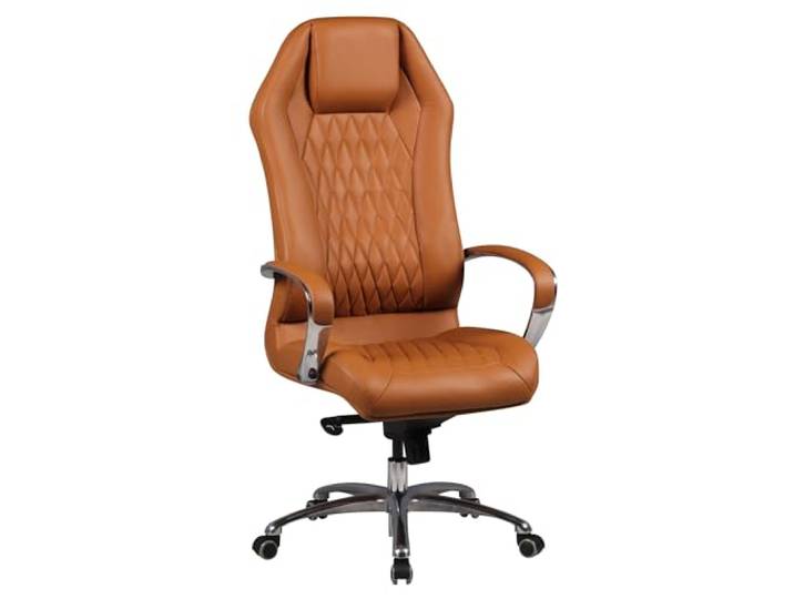 AMSTYLE Bürostuhl Monterey Echtleder Caramel X-XL mit Kopfstütze Chefsessel mit Rauten-Muster und hoher Rückenlehne, Schreibtischstuhl bis 120 kg, Drehstuhl Multiblockwippmechanik