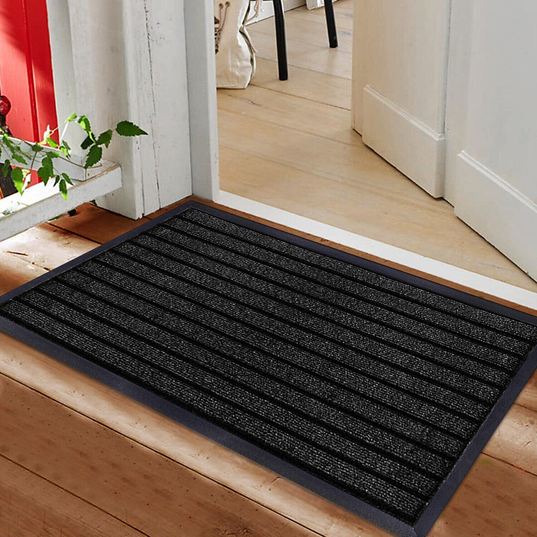 Brayden Studio Nakale Striped Doormat Black Rectangle W120 x L300 cm