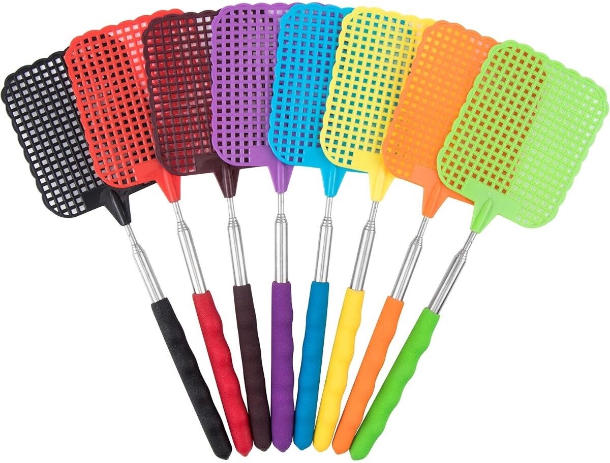INF 8-teiliges ausziehbares Fliegenklatschen-Set aus Edelstahl, PP und PVC, verstellbare Reichweite 65cm