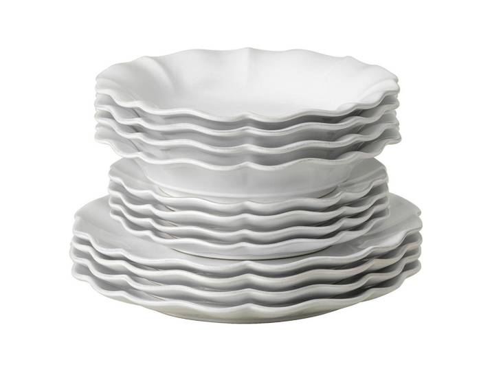 Costa Nova Kombiservice Rosa, Weiß, Keramik, 12-teilig, Handmade in Europe, Essen & Trinken, Geschirr, Geschirr-Sets, Kombiservice