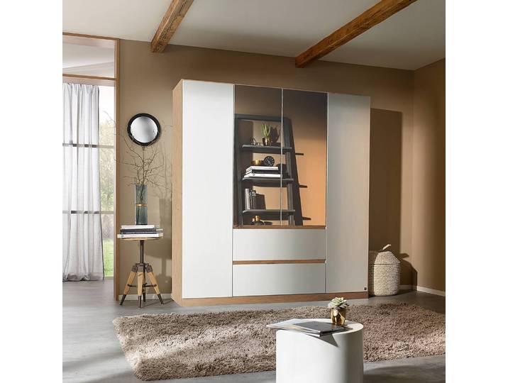 Armoire Nidda 181cm Blanc/Marron/Blanc alpin/Imitation chêne Artisan