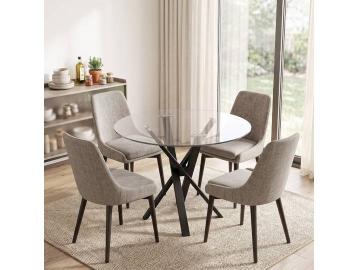 HOMCOM Table à Manger Ronde Ø80cm Verre Trempé Acier 4 Places