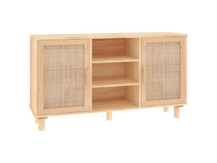 Kaorsrow Sideboard Braun 105x30x60 cm Anrichte mit Natur-Rattan Kompakter Kommodenschrank mit 5 Fächern und 2 Wiener Geflecht Türen für Wohnzimmer, Flur und Essbereich im Bohostil.