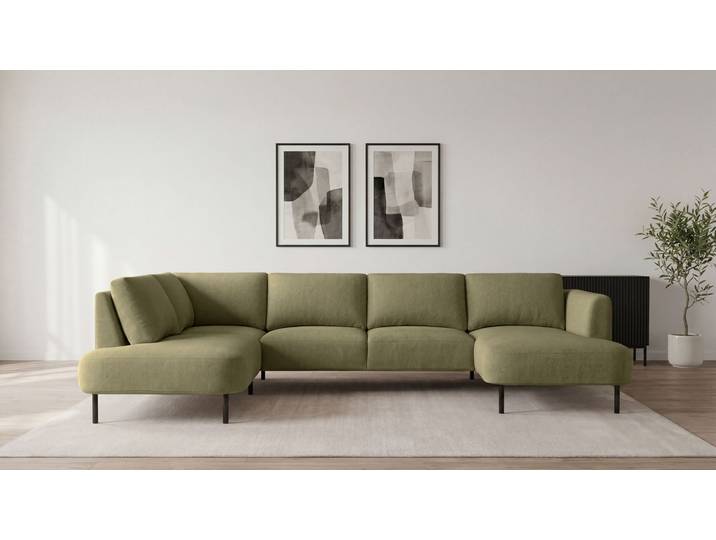 Wohnlandschaft, 327x206 cm, Chenille, Gelb, Ottomane Links, Modern, Places Of Style