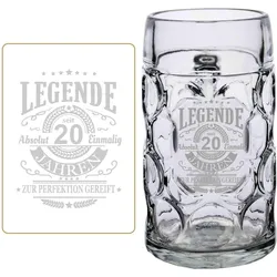 MASSKRUG MIT GRAVUR Legende seit 20 Jahren transparent 1,0 Liter